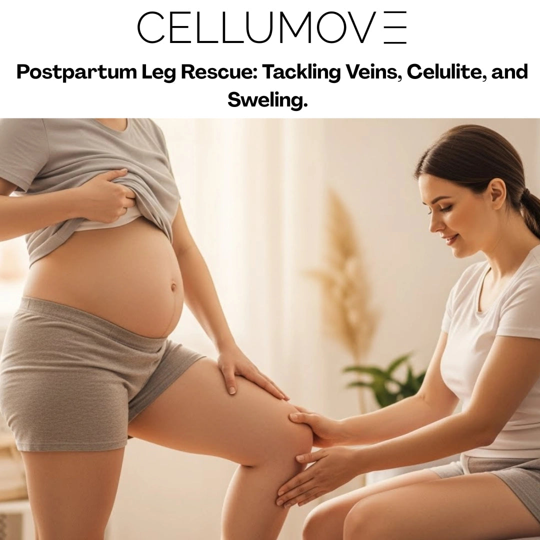 eBook: "Postpartum Leg Rescue: Tackling Veins, Celulite, and Swelling." Cellumove